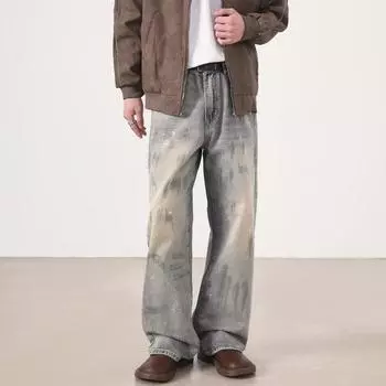 Гонконгские модные мужские летние новые 2024 персонализированные джинсы с буквами в стиле хип-хоп, модные уличные модные красивые брюки Rascal S синий