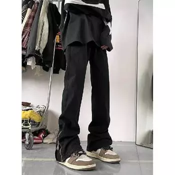 Гонконгские модные мужские летние новые 2024 персонализированные джинсы с буквами в стиле хип-хоп, модные уличные модные красивые брюки Rascal S чёрный