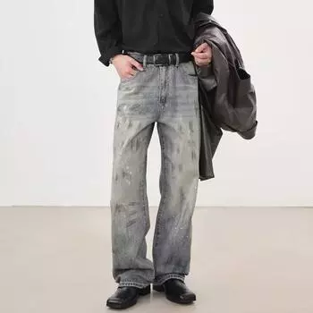 Гонконгские модные мужские летние новые 2024 персонализированные джинсы с буквами в стиле хип-хоп, модные уличные модные красивые брюки Rascal S синий