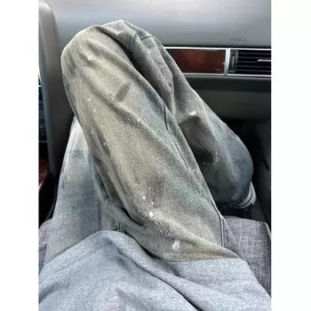 Гонконгские модные мужские летние новые 2024 персонализированные джинсы с буквами в стиле хип-хоп, модные уличные модные красивые брюки Rascal S синий