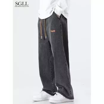 Гонконгские модные мужские летние новые 2024 персонализированные джинсы с буквами в стиле хип-хоп, модные уличные модные красивые брюки Rascal M светло-синий