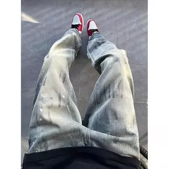 Гонконгские модные мужские летние новые 2024 персонализированные джинсы с буквами в стиле хип-хоп, модные уличные модные красивые брюки Rascal S синий