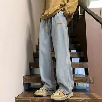 Гонконгские модные мужские летние новые 2024 персонализированные джинсы с буквами в стиле хип-хоп, модные уличные модные красивые брюки Rascal M чёрный