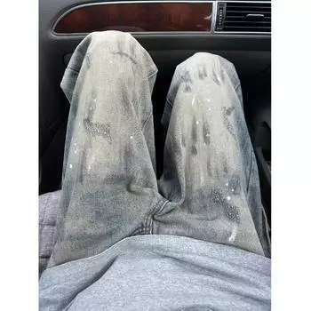 Гонконгские модные мужские летние новые 2024 персонализированные джинсы с буквами в стиле хип-хоп, модные уличные модные красивые брюки Rascal S синий