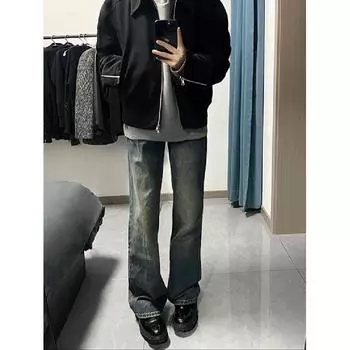 Гонконгские модные мужские летние новые 2024 персонализированные джинсы с буквами в стиле хип-хоп, модные уличные модные красивые брюки Rascal S синий