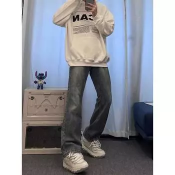 Гонконгские модные мужские летние новые 2024 персонализированные джинсы с буквами в стиле хип-хоп, модные уличные модные красивые брюки Rascal S синий