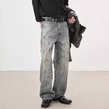 Гонконгские модные мужские летние новые 2024 персонализированные джинсы с буквами в стиле хип-хоп, модные уличные модные красивые брюки Rascal S синий