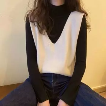 Гонконгский пуловер, вязаный жилет, топ, свитер для женщин, осень и зима 2023, жилет без рукавов с v-образным вырезом, свитер, женский пуловер One Size оранжевый