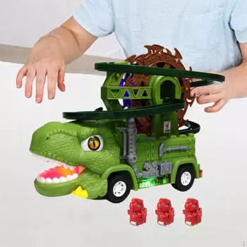 Гоночный трек с динозавром, игрушка, подъем по лестнице, Монтессори, автоматическая горка для малышей, грузовик с 3 small Dinosaur