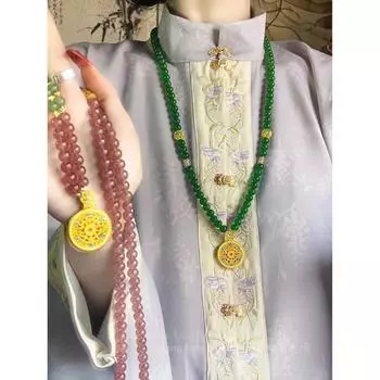 Good Luck Anti-Green Agate Gold Necklace - Retro Chinese Style Sweater Chain