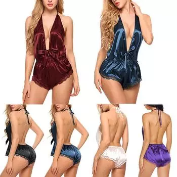 Good Nightwear Комплект ночного белья из атласного кружева женское нижнее белье Пижама Шелк как гладкий L чёрный