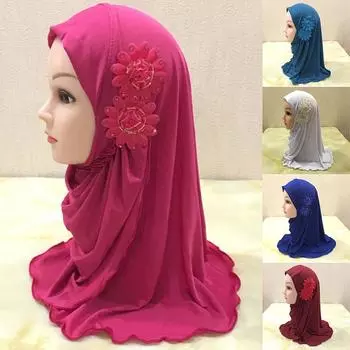 Good Popular Prayer Bandanas Soft New Arrival Girls Hijab High Quality 1PC Instant Children Flower Beautiful New Style Comfortable Headband Headscarf серый