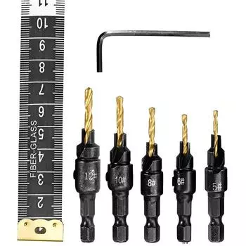Good Price 5pcs Countersink Drill Woodworking Drill Bit Set Drilling Pilot Holes for Screw Sizes #5 #6 #8 #10 #12