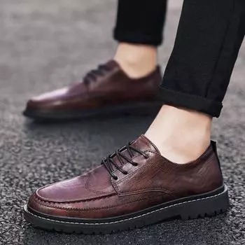 [Good quality shoes] 2025 spring casual men s leather shoes, Brock British trend single shoes 38