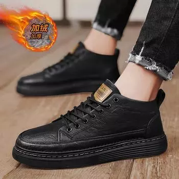 [Good quality shoes] Winter versatile trendy men s shoes, velvet warm men s board shoes, retro medium-top casual shoes 39
