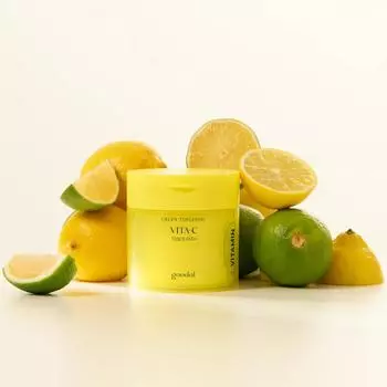Goodal Green Tangerine Vita C Toner Pad 70 подушечек, Уход за темными пятнами, Увлажнение, Корейская косметика, Kbeauty, образец