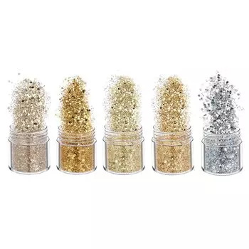 GOODCHI Glitter Nail Art 5 Colors Set Блестящая пудра для ногтей Украшения для лица Украшения для волос Макияж Принадлежности Контейнер Включен