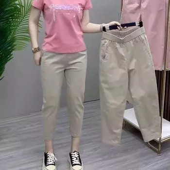 Goods Summer Washed Cotton Thin Cropped Pants Women s High Waist Loose Harem Pants Easiest for Match Slim Looking Best Selling Grandma s Pants Milk Tea 3XL