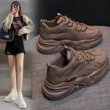 GOOHOJIO Patent Leather Women Chunky Sneakers Spring Casual Thick Bottom Vulcanized Shoes Ladies Breathable Mesh Sneaker Female 35 чёрный