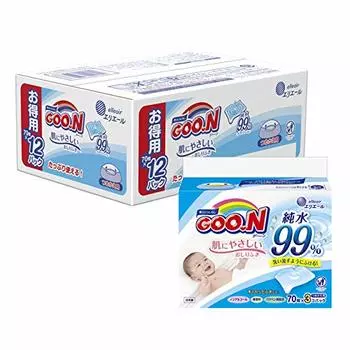 Goon baby wipes refill 70 sheets x 12 pages in skin-friendly [Sold case]