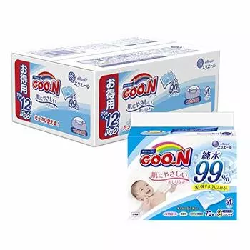 Goon skin-friendly baby wipes refill 70 sheets x 12 pages [sold in case]