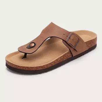 Летние замшевые сандалии на плоской подошве Goosecret, женская модная повседневная пляжная обувь с регулируемой пряжкой, удобные тапочки из пробковой кожи 36(fit 22cm)