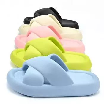 Goosecret Thick Bottom Beach Shoes Cozy Casual House Flip Flops Female Bathroom Slides Women s Slippers Fashion Cross Band Slide 36-37(fit35-36)