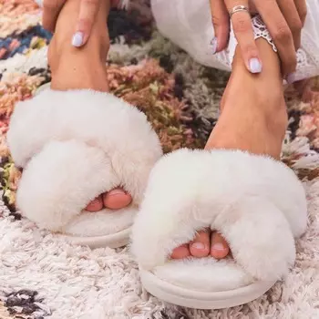 Goosecret женские пушистые тапочки модные тапочки с перекрестными полосками и эффектом памяти из пеноматериала для дома и улицы мягкие уютные плюшевые тапочки с открытым носком 36-37