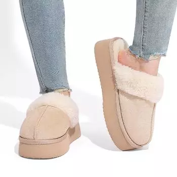 Goosecret Women Warm Fur Fuzzy Cotton Slippers Winter Indoor Warm Fleece Lined Plush House Slippers Soft Platform Bedroom Slides 36-37 хаки