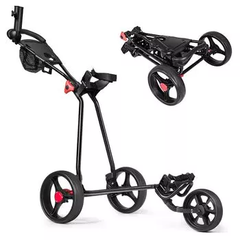 GOPLUS Golf Bag Carry Складная тележка для гольфа, тележка для переноски сумки для гольфа, тележка для переноски сумки для гольфа, тележка для переноски сумки для гольфа, 3 колеса, регулируемая высота, отдельно стоящая, компактная, толкаемая