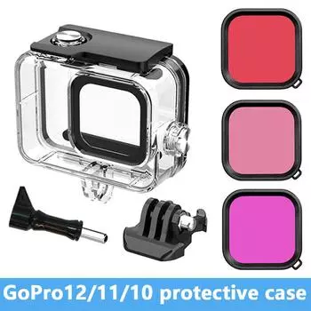 GoPro12/11/10 водонепроницаемый защитный чехол для спортивной камеры для собак 9/8 Плавание Дайвинг Прозрачный фильтр Аксессуары для спортивной камеры Аксессуары