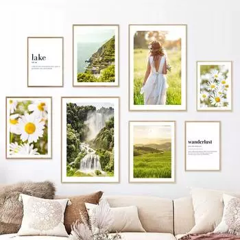 Гора, океан, водопад, девушка, ромашка, цитата, настенная живопись на холсте, постеры на скандинавскую тему и принты, настенные панно для декора гостиной A4 21X30cm No Framed