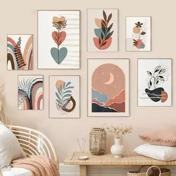 Гора Солнце Луна Лист Абстрактный Пейзаж Настенная Живопись Холст Картина Скандинавские Печати Плакаты Настенные Картины Для Декора Гостиной 21X30cm No Frame