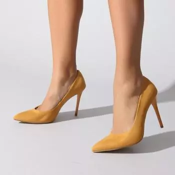 Горчичные женские вечерние туфли на шпильке