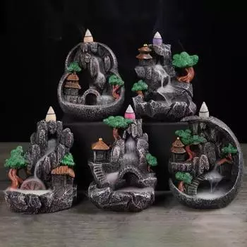 Горелка с обратным потоком, большая быстро изысканная воронка с отверстием для дыма, резная смола, орнамент для ароматерапии, ретро горный водопад, благовония A