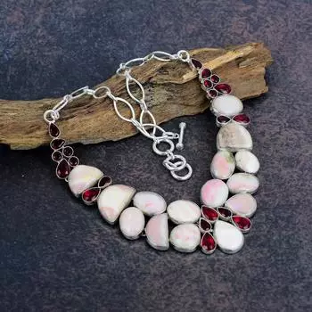 Gorgeous Pink Opal, Red Garnet Gemstone Necklace Jewelry,925 Sterling Silver Jewelry, Handmade Gorgeous Necklace For Love