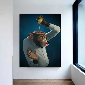 Горилла льет воду на свой мозг, череп, декоративная картина, абстрактная сюрреалистическая картина на холсте, украшение для сада, картина маслом 21*30cm