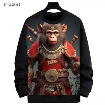 Горилла обезьяна узор круглый вырез толстовка мужская 3D цифровой принт длинный рукав свитер повседневная спортивная одежда толстовка одежда S