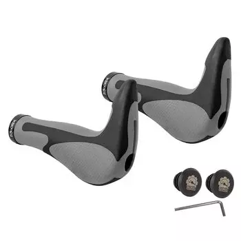 GORIX Bicycle Ergonomic Grips with Bar Shock Fixation with Cross Mountain and Gray x Black GX-849AD3-L1-G2 Ends, Absorbing, Fatigue-Reducing, Lock-On