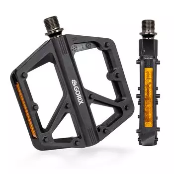 GORIX Bicycle Flat Cross Black Pedal Road and Other Compatible with Commuting to Work or Pedal, Pedal, Reflector, Nylon, Bike, (GX-FY579), Stylish,