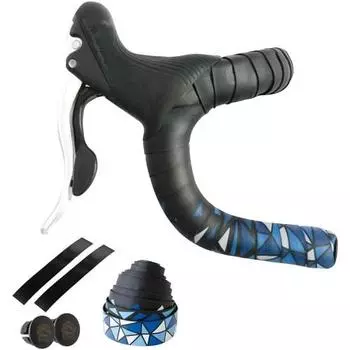 GORIX Road Bike Bar Tape (GX-BARA) Rose Pattern Bicycle Tape Shock Absorption Grip Simple Design Black x Blue
