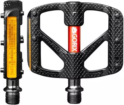 GORIX велосипедные плоские педали Red Pedal Road Cross MTB и другие велосипедные педали, сверхлегкие алюминиевые, тонкие, широкие, (GX-FY610) [С отражателем, осью,