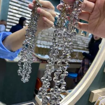 Горизонтальное отверстие, серое каплевидное ожерелье из клубничного кристалла, цепочка на шею, украшение своими руками, стеклянные бусины, двухслойное ожерелье из кристаллов