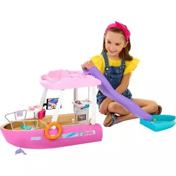 Горка для бассейна Barbie Dream Boat продана Кукла Барби Dress Up от 3 лет и старше, розовый HJV37 и приключения! (Кукла отдельно) Кукла/Дом