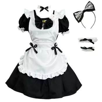 Горничная Горничная Медведь-горничная Мягкая игрушка Короткий Большой размер Школьный фестиваль [FULINE] Одежда, Косплей, Костюм, Маскировка, Переодевание, Конкафе, Кафе, Игрушка, Длина, чёрный