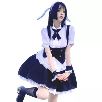 Горничная Горничная Одна Короткая Культурная Школьная Сцена Культурная Рождественская Взрослые HBS018 [Nestkanina] Костюм, Кафе, Косплей, Милый, Маскировка, Часть, Лолита, Рукав, чёрный