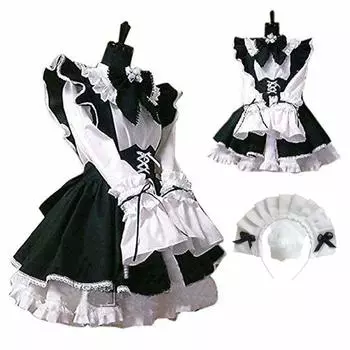 Горничная Готическая Лолита Косплей Лолита Набор Размер Наряд, Костюм, Официантка, 3 предмета (Женский, Маленький)