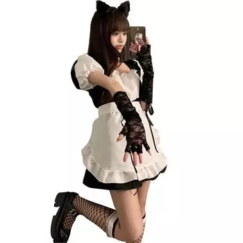 Горничная Косплей Горничная Аниме Корзина с горничной Ограничено в нашем магазине [дом Рины] Косплей, Женское платье, Костюм, Костюм, Косплей, Набор, Повязка на голову, чёрный