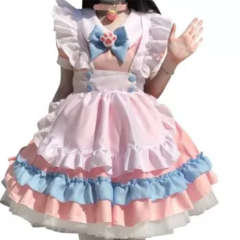 Горничная Косплей Одежда горничной Костюм Идола Костюм Конкафе Сценический Костюм Маскировка Лолита Фартук Костюм Кошки Размер M Розовый [Lamerry] розовый