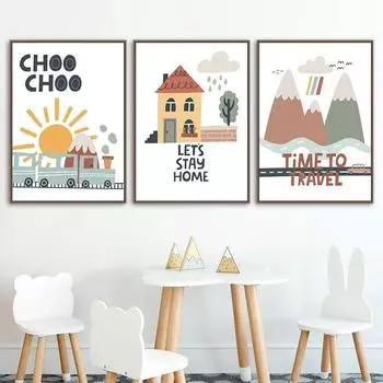 Горное солнце, автомобиль, самолет, дом, мечта, детская настенная живопись, холст, живопись, плакаты на скандинавскую тему и принты, настенные панно, декор для детской комнаты 21x30cm No Framed